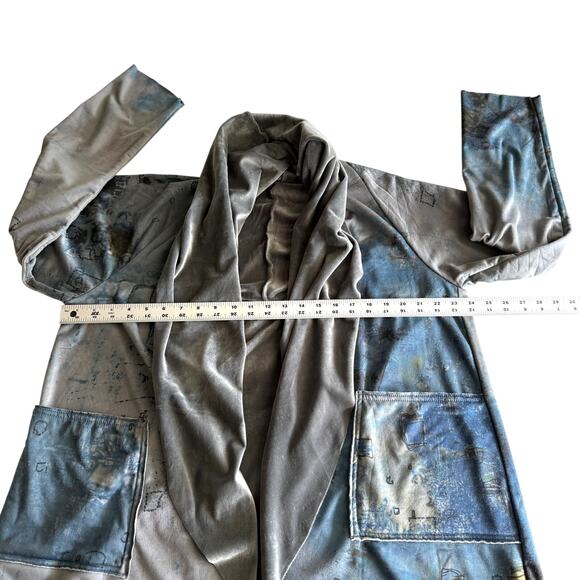 3Potato Art to Wear Lagenlook Plush Lined Printed Shawl Collar Open Cardigan M/L - Picture 9 of 9